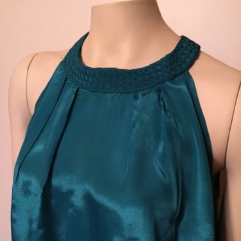 NWT XL Teal Silk-Blend Shirt with Braided Neckline
